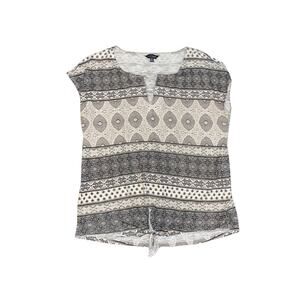 Lucky Brand Women's Top Tie Waist Cap Sleeve Blouse Geometric Size Medium